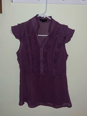 Forever 21 Purple Ruffled Cap-Sleeve Blouse
